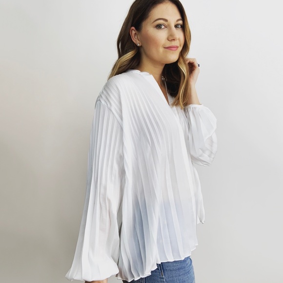 Vince Tops - Vince White Accordion Button Down Top